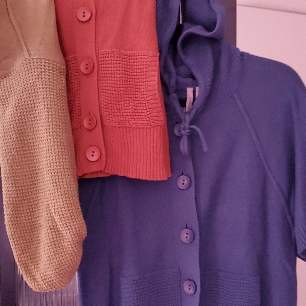 Caslon 3/4 Sleeve Lightweight Button Up Hooded Sweater size L
